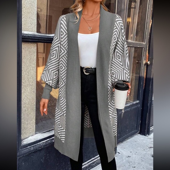 Bohemian Style Knitted Lantern Sleeve Sweater Cardigan